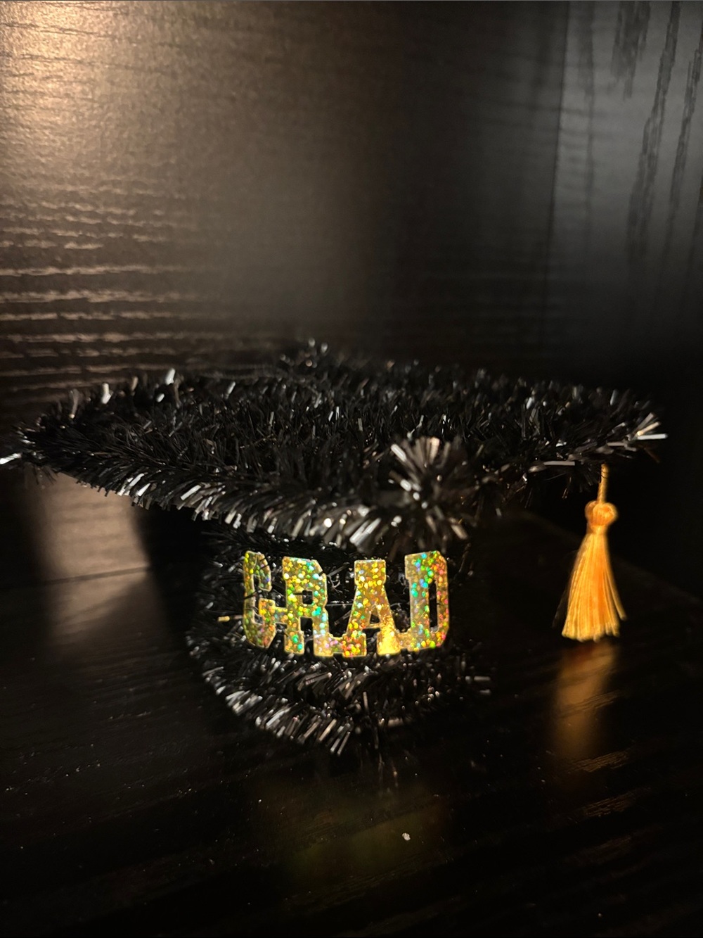 Graduation Party Mini Cap Centerpieces - Black with Gold Tassel SET OF 9